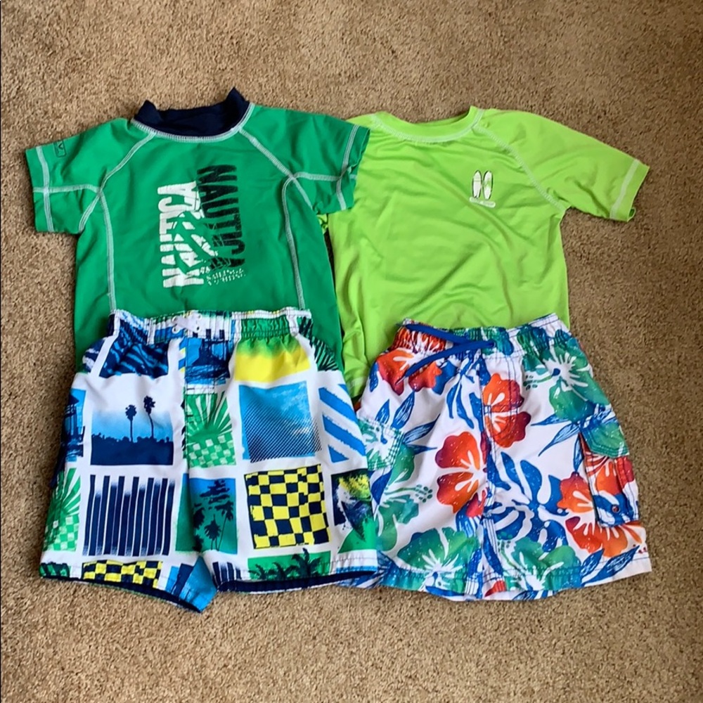 Bundle of Boys 24m Swim Trunks and Rash Guards